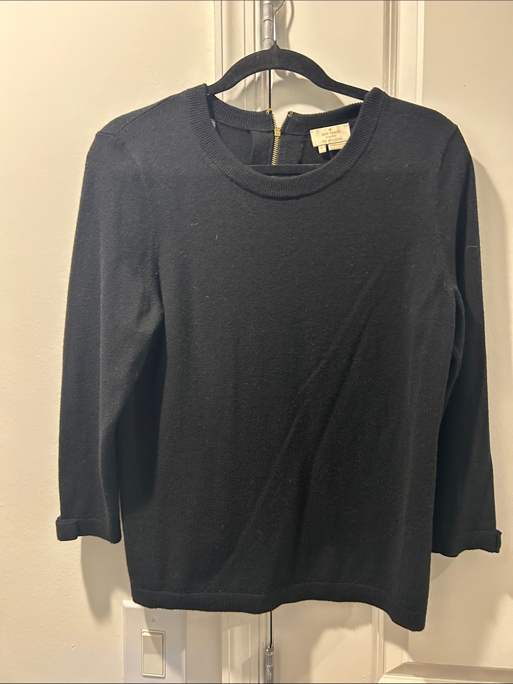 kate spade Black Knit Crewneck Top with Back Zip
